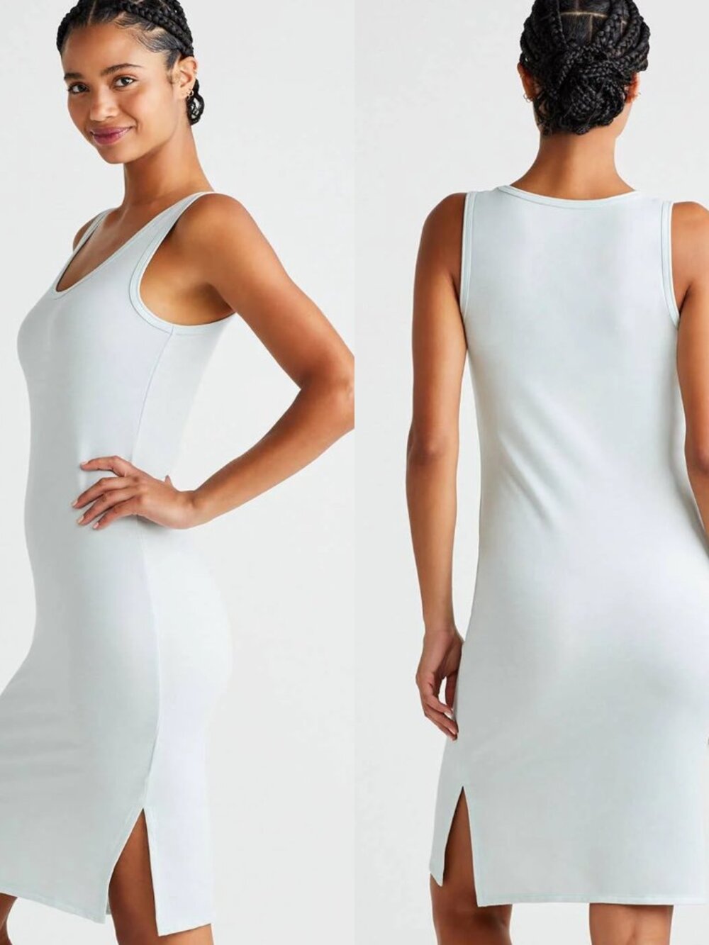 NWT Yummie Misty Blue Side Slit French Terry Lounge Dress